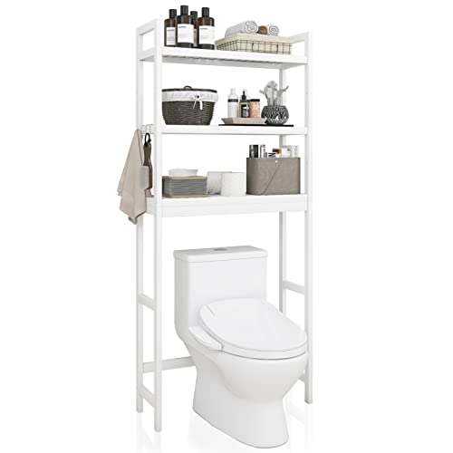 SMIBUY Estante de Almacenamiento para baño, Estante Organizador de bambú sobre el Inodoro, Ahorro de Espacio para Inodoro Independiente con estantes Ajustables de 3 Niveles (Blanco)