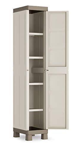 Keter Excellence Armario con una Puerta, Polipropileno, Arena/Gris, 182 x 33 x 45 cm