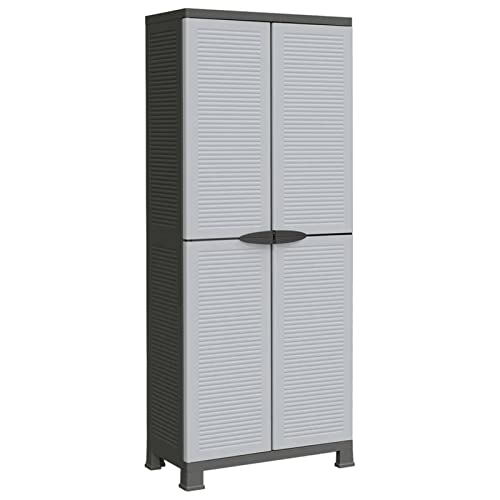 Hogotin Armario Exterior 2 Puertas, Divisor Vertical, 6 Estantes Internos, Gris, 68x39x171,5 cm