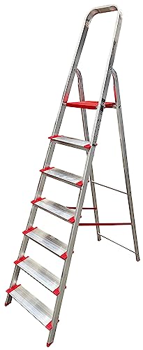 HOMELUX Escalera Domestica | Escalera Plegable Domestica | Ancho de peldaño 12 cm, 7 Peldaños, 7.3 kg | Escalera De Casa | Escaleras de Aluminio | Escaleras Plegables Aluminio