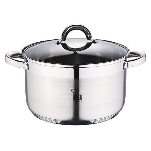 RENBERG Alexander | Cacerola de Cocina | Cacerola de 24 x 14.5 cm y 6,3 Litros con Tapa de Cristal | Acero Inoxidable | Menaje de Cocina | Fondo Encapsulado de 5 Capas | Todo Tipo de Cocinas