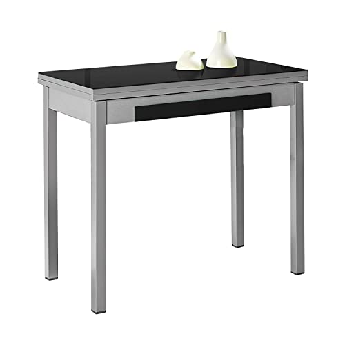 SHIITO - Mesa de Cocina - Extensible con Forma de Libro - 90 x 50/100 x 76 cm - con Cajón Inferior para Guardar la Cubertería - Estilo Moderno - Negro