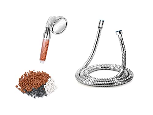 Alcachofa de ducha con manguera de 1,5 m, filtro iónico de filtro de ducha de mano 200% alta presión 30% ahorro de agua para piel seca y cabello 3 modos
