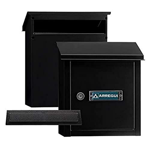 ARREGUI V4034 Pack Bocacartas + Buzón Recogecartas de Acero Para Puertas o Verjas en el Exterior, Buzón Exterior, Bocacartas de Boca 23x3 cm, Tamaño S (DIN A5), Fácil de Instalar, Negro Texturado