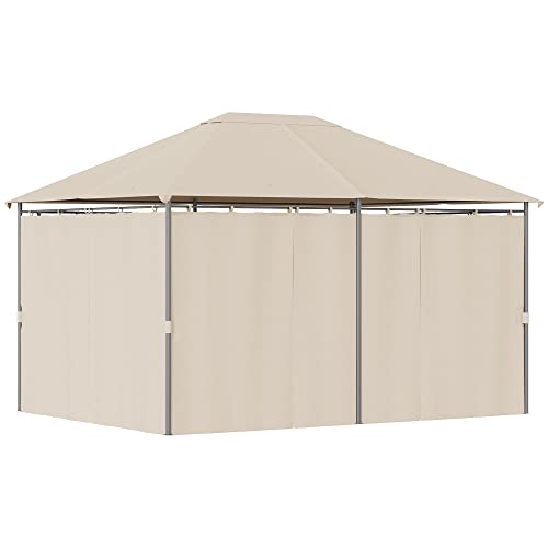 Outsunny Cenador con Techo al Aire Libre Gazebo Pabellón Exterior con Pared Lateral Cenador Carpa de Jardín 4x3 m Marco de Acero para Fiesta Eventos