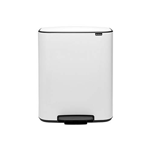 Brabantia Bo Cubo de pedal de cocina para reciclaje, 2 x 30 litros, color blanco