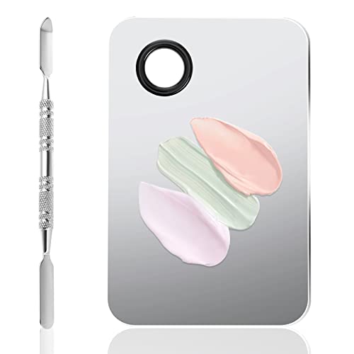 WLLHYF Paleta de mezcla de maquillaje cosmético de acero inoxidable Paleta cosmética profesional con espátula Herramienta de artista de maquillaje para mezclar base Placa de maquillaje Nail-Art