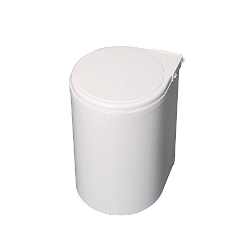 EMUCA - Cubo Basura Puerta de Armario, contenedor de Basura, contenedor de 13L con Tapa automática y fijación a Puerta, plástico, Blanco