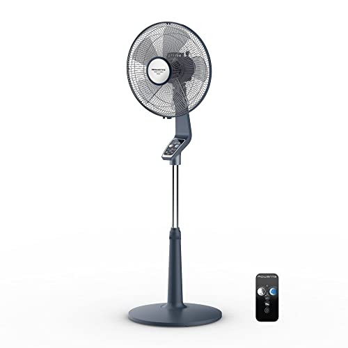 Rowenta Turbo Silence Extreme VU5675 Ventilador de pie silencioso de 35 dB(A) y 70 W de potencia, altura hasta 140 cm, modo turbo, oscilación y orientación automática, 5 aspas, 5 velocidades, gris