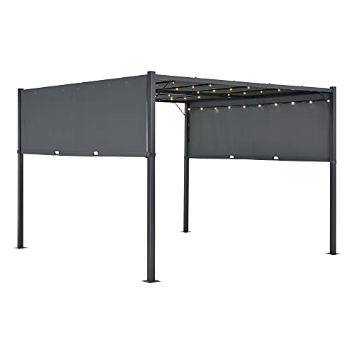[en.casa] Pabellón con LED Cenador de Patio Fortaleza 300 x 300 cm Pérgola Carpa para Jardín Gazebo Toldo Vela de Sombra Cámping Protección Exterior Gris Oscuro