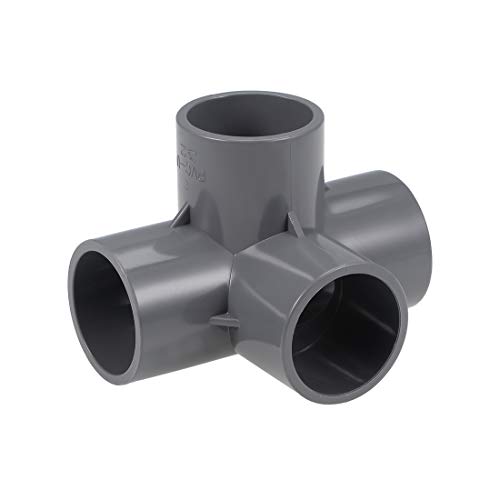 sourcing map Tubo PVC, Codo PVC de 4 Vías, Conector PVC 32mm, Reductor PVC de Forma en T, Reductor Manguera, Accesorio de Tubería, Gris 5 Piezas