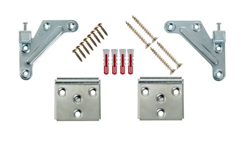 Juego colgador para muebles de cocina armarios cabeceros cabezales percheros estantes, escuadra+placa de montaje. Incluye tacos y tornillos. Herraje para pared suspendido oculto, montaje resistente(1)