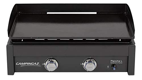 Campingaz Plancha L - Barbacoa de gas con dos quemadores de aluminio, 7,5 kW de potencia, gran placa esmaltada con revestimiento antiadherente, fácil de limpiar