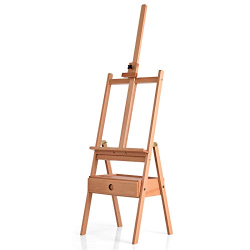 COSTWAY Caballete para Dibujar de Madera Caballete de Pie con Cajón para Lienzos hasta 92 cm Caballete de Artista de Suelo