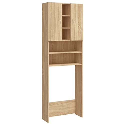 vidaXL Armario Lavadora Cuarto de Baño Aseo Inodoro Secadora Estantería Estante Muebles Mobiliario Colada Almacenaje Roble Sonoma 64x25,5x190 cm