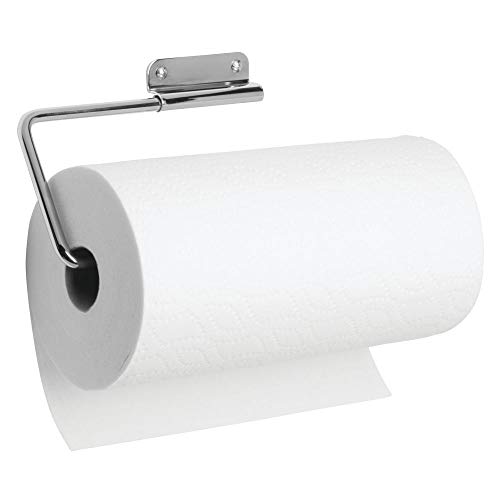 iDesign Portarrollos de cocina, sujeta rollos de metal con barra oscilante, portarrollos de pared para 1 rollo de cocina, plateado