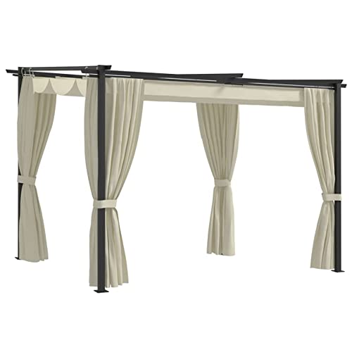Festnight Pérgola de Jardín con Techo Retráctil y 2 Paredes Laterales,Pérgola de Metal 3x3 m Cenador de Jardín con Toldo para Patio Terraza Metal y Poliéster Resistente al Agua y a UV Crema