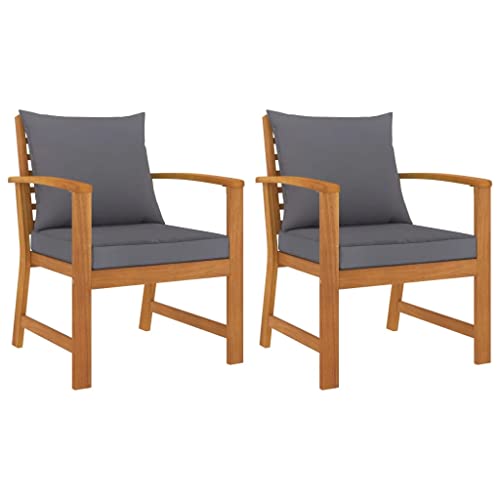 vidaXL 2X Madera Maciza Acacia Sillas de Jardín Cojines Sillón Exterior Terraza Balcón Butaca Asiento Muebles Mobiliario Duradera Robusta Gris Oscuro
