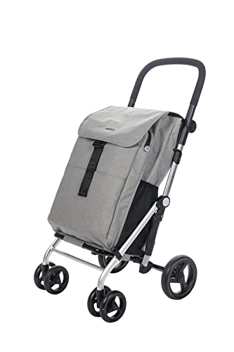 Carlett - Carro de la Compra, Carrito Plegable para Supermercado, con 4 Ruedas Resistentes a la Lluvia y Gran Capacidad de 32kg, Bolsa Principal 64L, Térmica 10,5L - Modelo Clasic Family, Color Gris