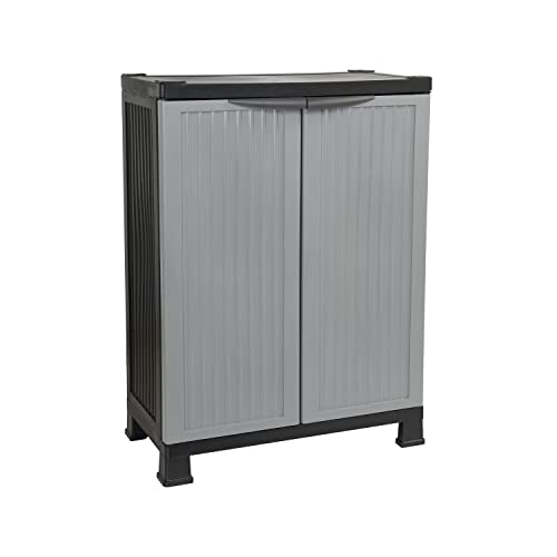 7house - Armario de Resina Bajo Almacenaje, Uso Exterior e Interior, Jardín y Terraza, 1 Balda, 2 Puertas, 30kg Carga Máxima, Dimensiones 39x68x92cm (largo x ancho x alto), Color Gris o Negro