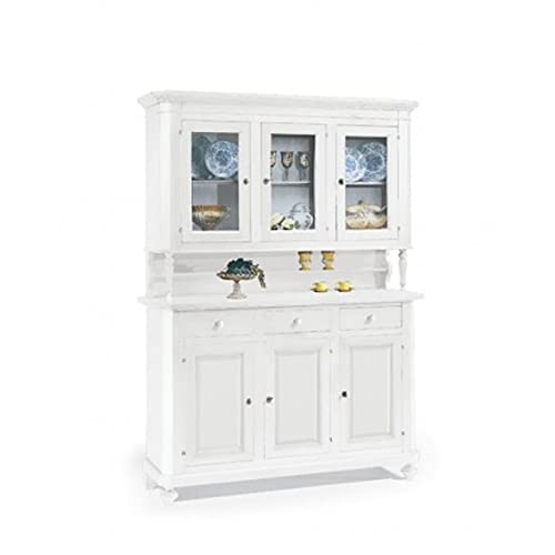 Mar.c.a. Design, Alacena de Cocina, Mueble Cocina de Madera Blanca - Mueble Comedor y Mueble Salón Estilo Clásico - Vitrina 150x43x218H para Varios Usos, con Cajones, Estantes y Puertas, Made in Italy