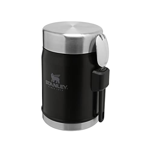 Stanley Classic Legendary Fiambrera Termica 0.4L / 14 OZ Matte Black with spork – Termo Comida Caliente Adulto de Acero Inoxidable Sin BPA - Mantiene Frío o Calor 7 Horas - Apto Para Lavavajillas