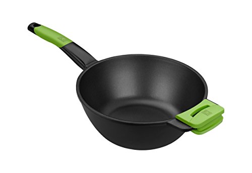 BRA PRIOR - Wok con mango, aluminio fundido con antiadherente, apto inducción, Diámetro superior 28 cm, Diámetro base 15 cm, Color Negro