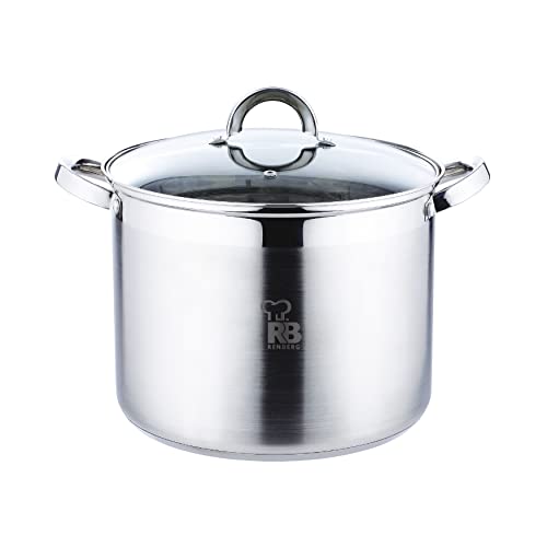 RENBERG Alexander | Olla de Cocina Alta de 26x19 cm y 9,5 Litros con Tapa de Cristal | Acero Inoxidable | Batería de Cocina | Fondo Encapsulado de 5 Capas
