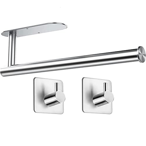 DONGQI Portarrollos de Cocina, Portarrollos Baño Acero Inoxidable 304 y 2 Piezas de Ganchos Adhesivos, Muy Adecuado para Cocina, baño e Inodoro