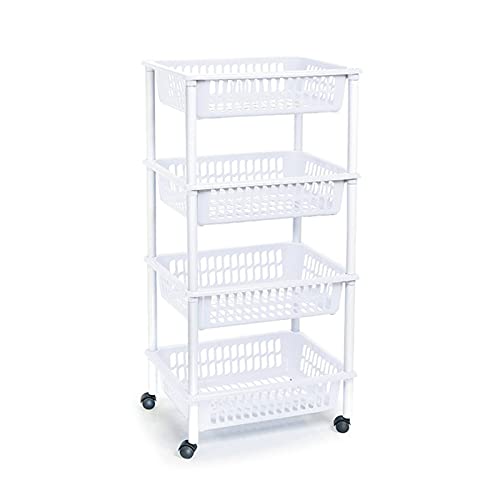 Acan Tradineur – Carro verdulero Blanco Modelo PLFT con Ruedas 4 cestas 85 x 40 x 30 cm Carrito portaobjetos estantes Multiusos para organizar los Espacios domésticos