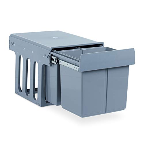 Relaxdays Contenedor de basura para la cocina, Tres compartimentos, 15 & 8L, Plástico, 35x34x48 cm, Gris