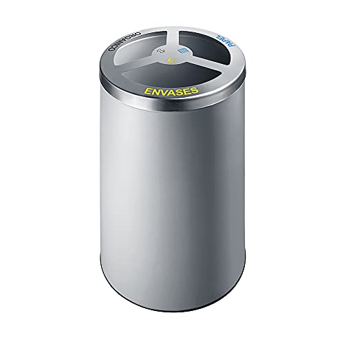 OFITURIA® Papelera para Reciclaje Selectivo Metálica Capacidad 150 litros Color Plata Contenedor Cilíndrico 3 Compartimentos para Residuos