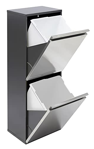 Arregui Vario CR205 Cubo de Basura y Reciclaje de Acero Inoxidable de 2 Cubos, Gris Oscuro, 89.5 x 31.6 x 25 cm