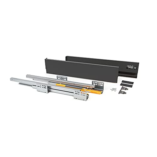 EMUCA - Kit de cajón para Cocina o baño con guias de extracción Total y Cierre Suave, Altura 105mm y Profundidad 500mm, Gris Antracita