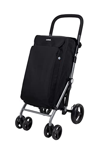 Carlett - Carro de la Compra, Carrito Plegable para Supermercado, con 4 Ruedas y Gran Capacidad 25kg, Bolsa Principal 48L, Bolsa Térmica 10L y Tejido Resistente al Agua – Modelo Lite Duo, Color Negro