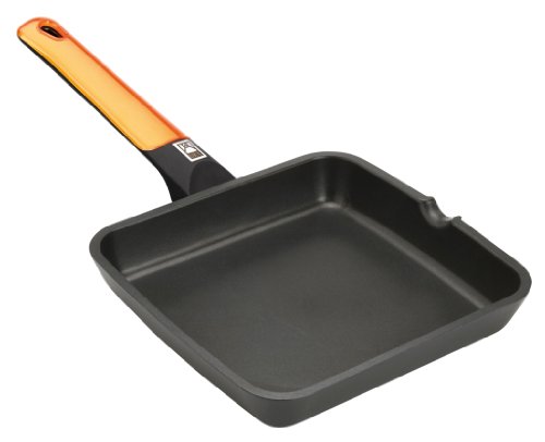 BRA Efficient Orange - Grill asador liso, aluminio fundido con antiadherente Platinum Plus, apto para inducción, 28 cm