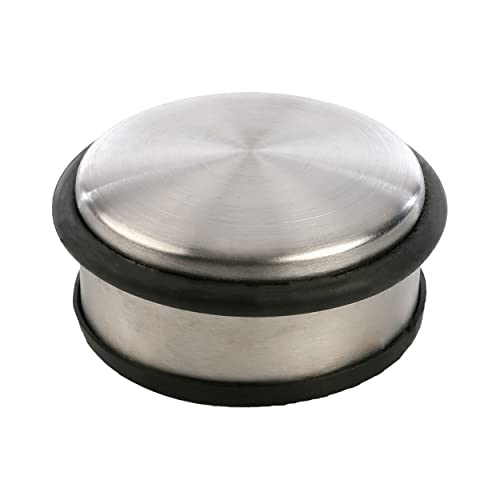 Tope Puerta Metal, Retenedor de Puerta con Anillos de Goma, Stop Puerta, Cuña Metal para Fijar al Suelo, Plateado, Goma Negra, 1 Kg, 10 x 10 x 4,5 cm - 1 Unidad