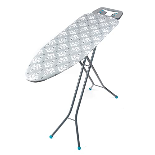 Beldray LA023995IKAT Tabla de Planchar, Opciones De Altura Variadas, 110 x 33 cm, Antideslizante, Plegable Y Portatil Con Soporte Para Plancha, Ligera Y Ajustable, Con Diseño Ikat En Gris Y Blanco