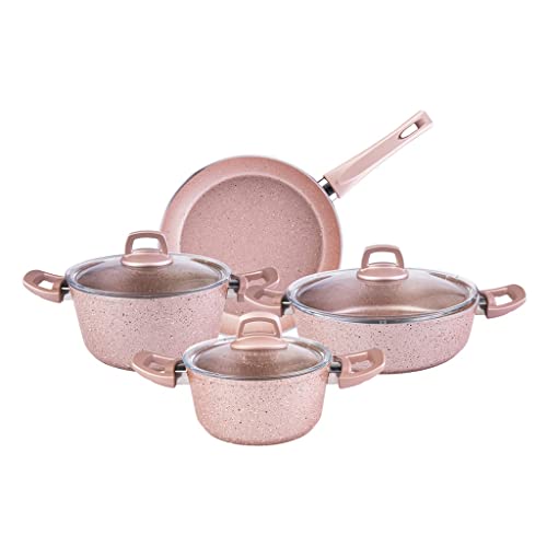 Juego de Utensilios de Cocina de 7 Piezas Juego de Utensilios de Cocina Cacerola Juego de ollas y sartenes Cocina de Acero Inoxidable de Granito Antiadherente (Color : Pink) (Rosa) (Rosa)