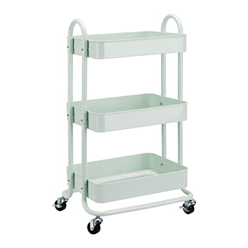 Amazon Basics - Carrito de cocina o multiuso de tres niveles con ruedas en verde menta