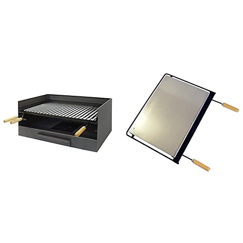 IMEX EL ZORRO Cajón para Barbacoa con Parrilla De INOX, 61 X 40 X 33 Cm, Gris Forja, 71515 + 71626 - Plancha para Barbacoa, Hierro, Gris, 60 X 41 Cm