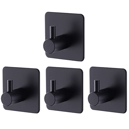 BillyBath Ganchos Adhesivos para Pared Negro,4 Piezas Colgador Toallas Adhesivo Acero Inoxidable, Toalleros de Baño sin Taladro para Trapos Albornoz Cocina
