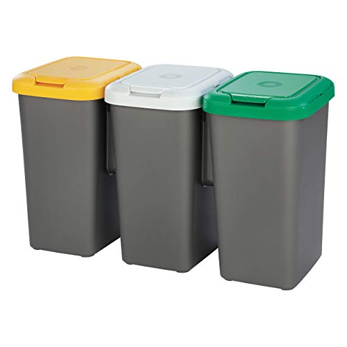 Tontarelli Set 3 PAPELERAS DE Reciclaje, Papel, Gris, 25 l