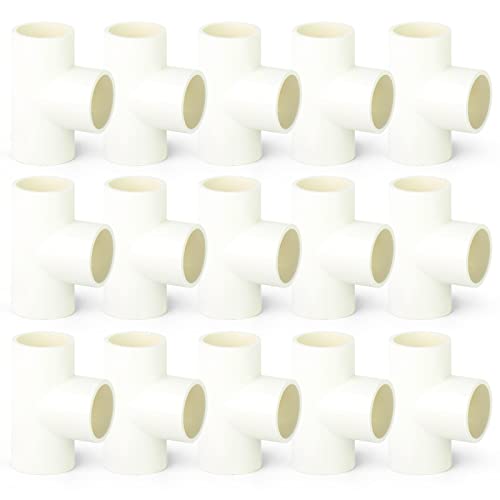 ERGAOBOY 15 piezas 32 mm 3 vías en forma de T PVC blanco accesorios de conector de tubería, adaptador de tubería de agua de acoplamiento
