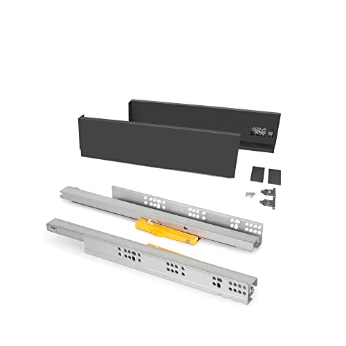 Emuca - Cajón exterior Vertex 40 kg de altura 93 mm con Push Sincro, 350, Gris antracita, Acero, 1 kit