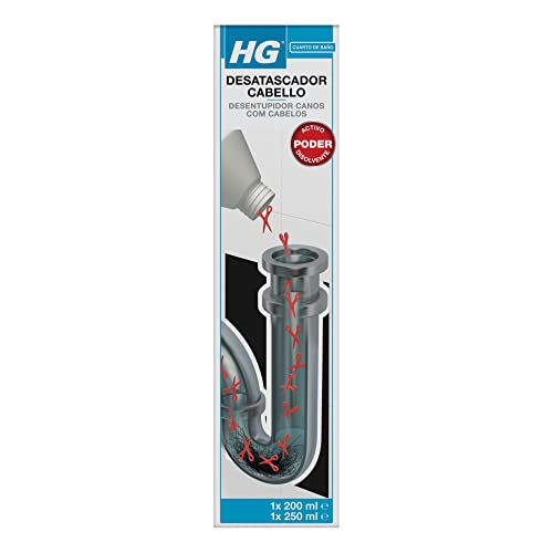 HG Desatascador Capilar Drenaje y Tapón, (200 ml + 250 ml) para Desagües y Tuberías