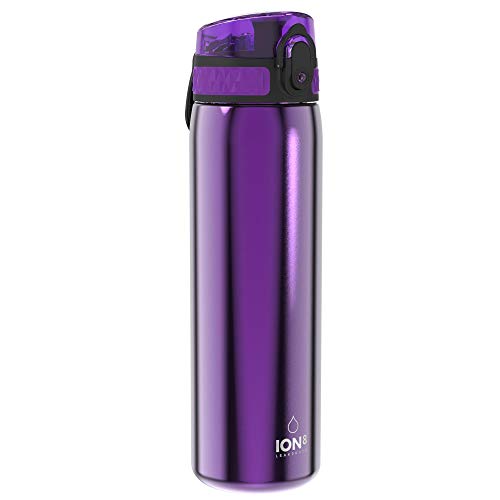 Ion8 Sin Fugas Botella Agua Acero Inoxidable, 600ml, Morado