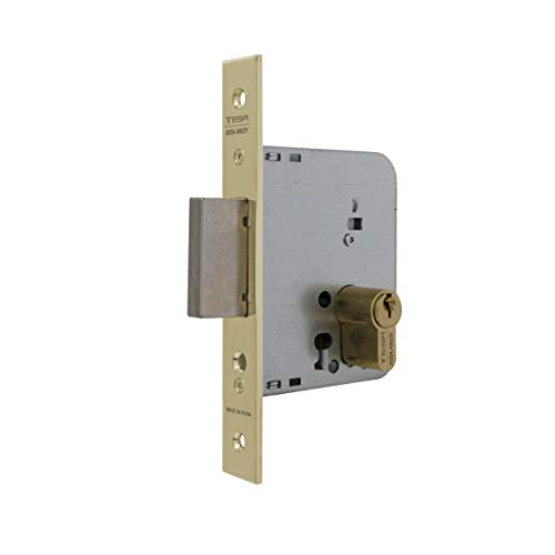 Tesa Assa Abloy 203140HL Cerradura De Embutir Para Puertas De Madera Con Cilindro Latonado Entrada 40 mm, Frente Cuadrado 2031