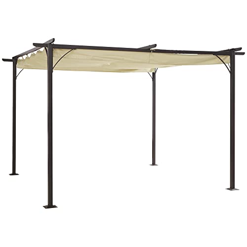 Pérgola de Metal 3.5x3.5m Gazebo Cenador para Jardín Patio o Terraza con Techo Retráctil Tela Poliéster Resistente al Agua y UV