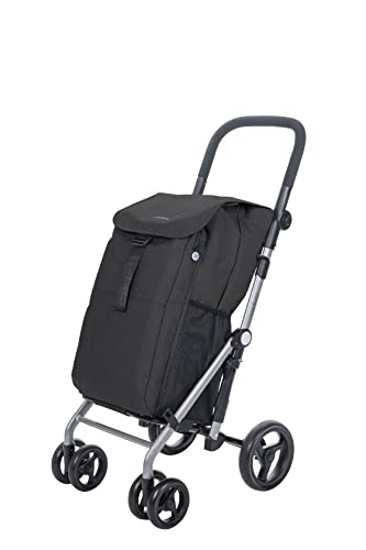 Carlett -Carro de la Compra, Carrito Plegable para Supermercado, de 4 Ruedas Resistentes a la Lluvia y Gran Capacidad de 25kg, Bolsa Principal 53L, Bolsa Térmica 9L – Modelo Clasic Duo, Color Negro